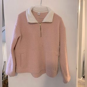 1/4 Zip Pink Sherpa/Teddy Pullover with Pockets
